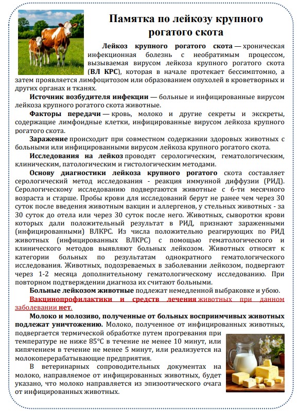 Памятка по лейкозу крупного рогатого скота